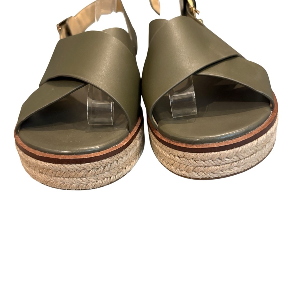 Michael Michael Kors Meryl Leather Criss Cross Espadrille Platform Olive, Sz 8 - Picture 10 of 14